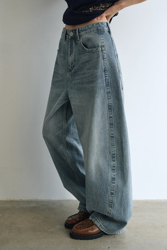 100% cotton vintage wash banana cut jeans | 3 color