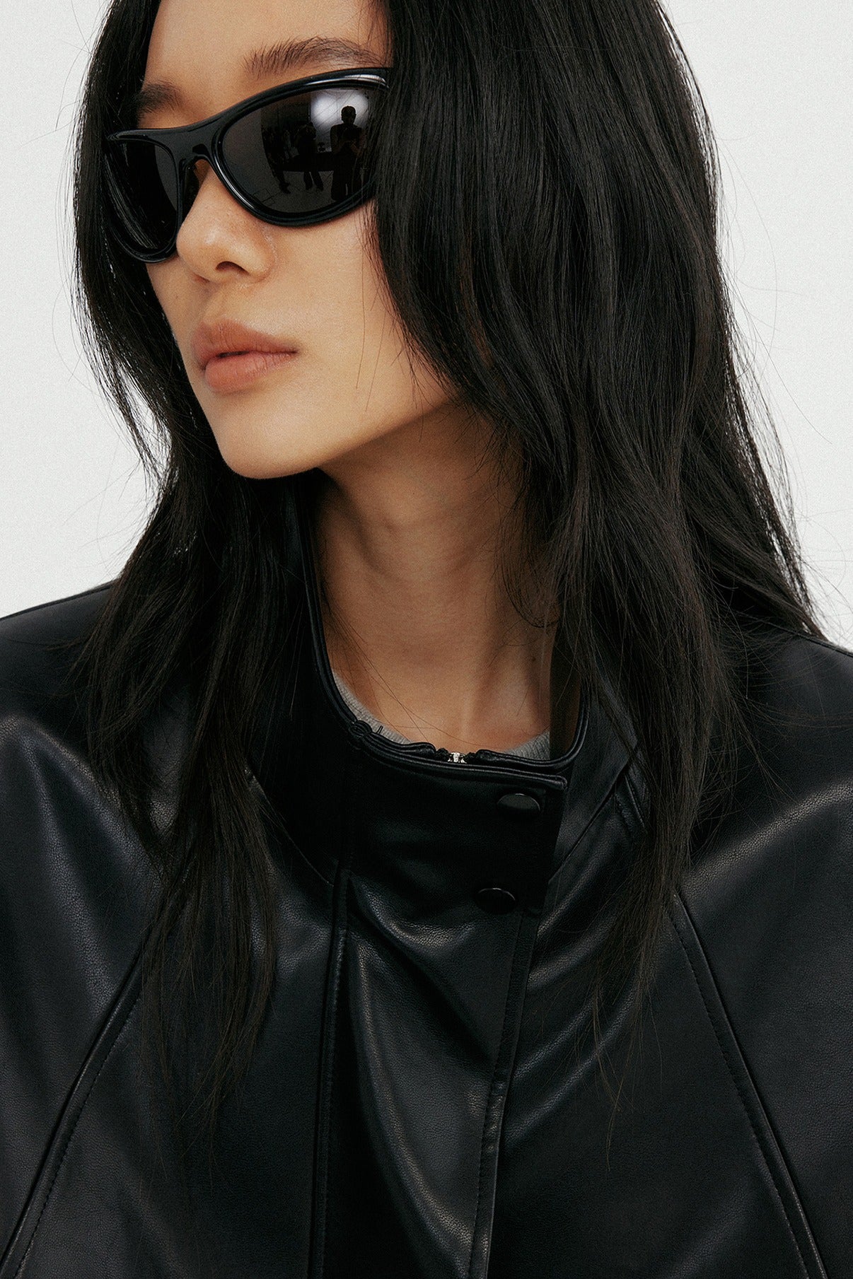 Matte-finish cropped PU jacket | 2 color