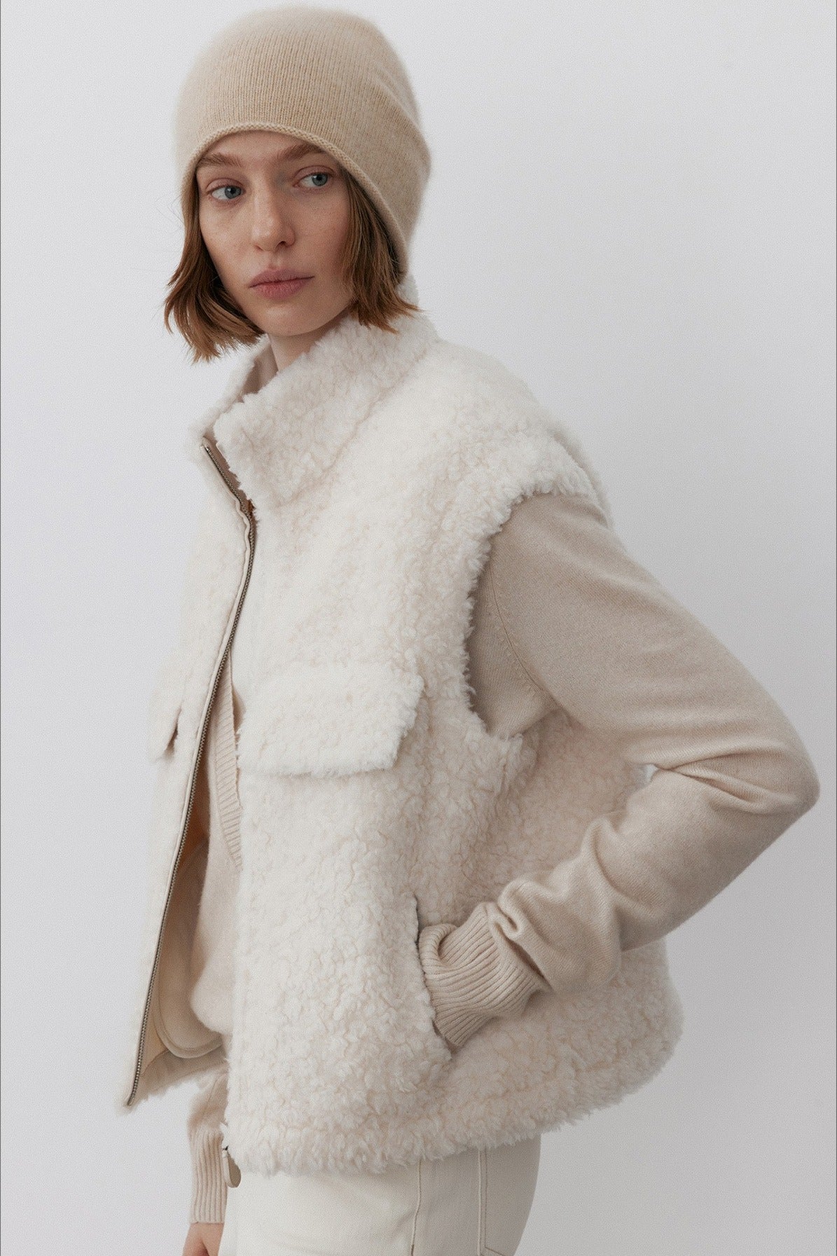 100% wool plush feel warm vest | 2 color