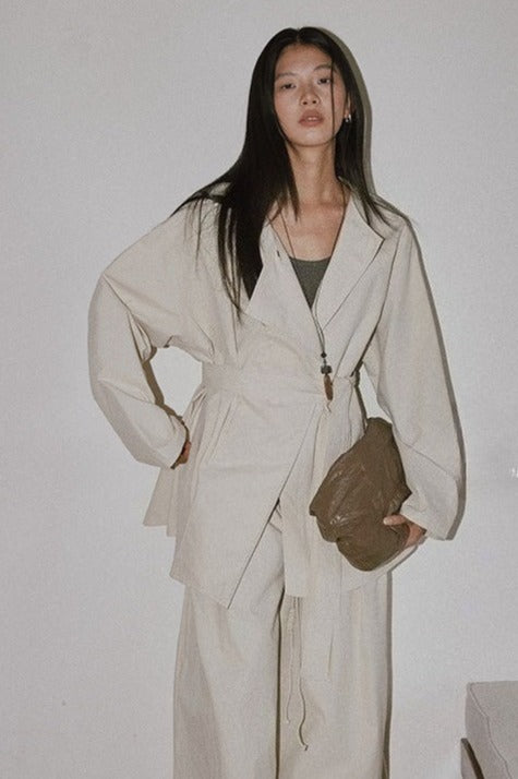 100% cotton crisp tie-belt overshirt | 2 color