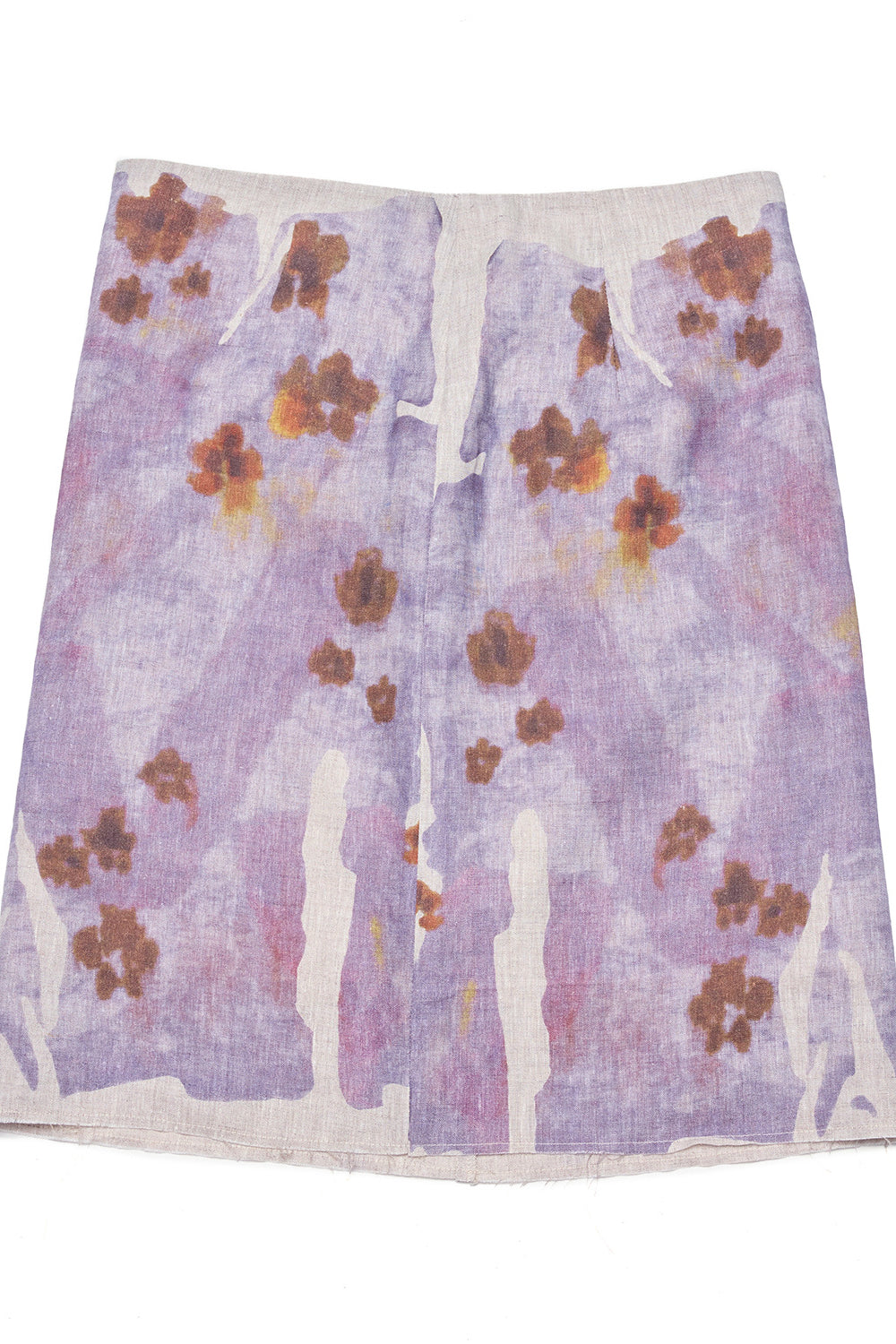 100% linen print raw edge straight skirt | 2 color