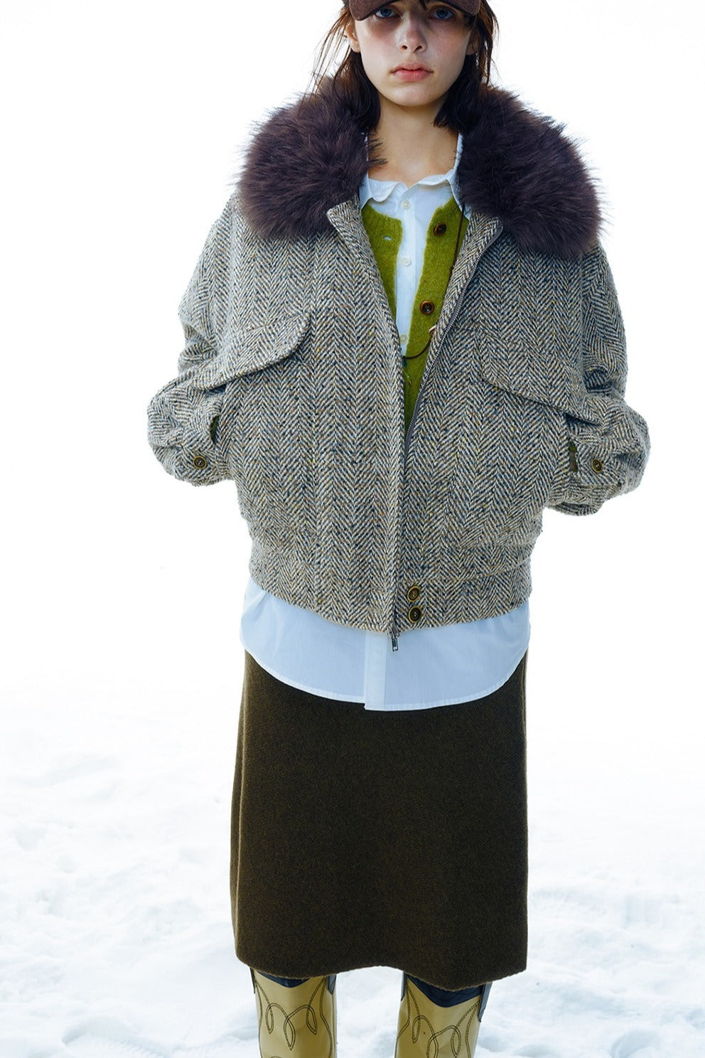 Wool blend fulling tweed jacket | 2 color
