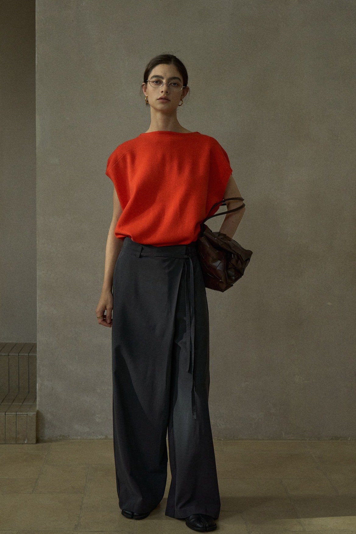 Wool containing relaxed-fit flowing ribbon knit vest | 3 color