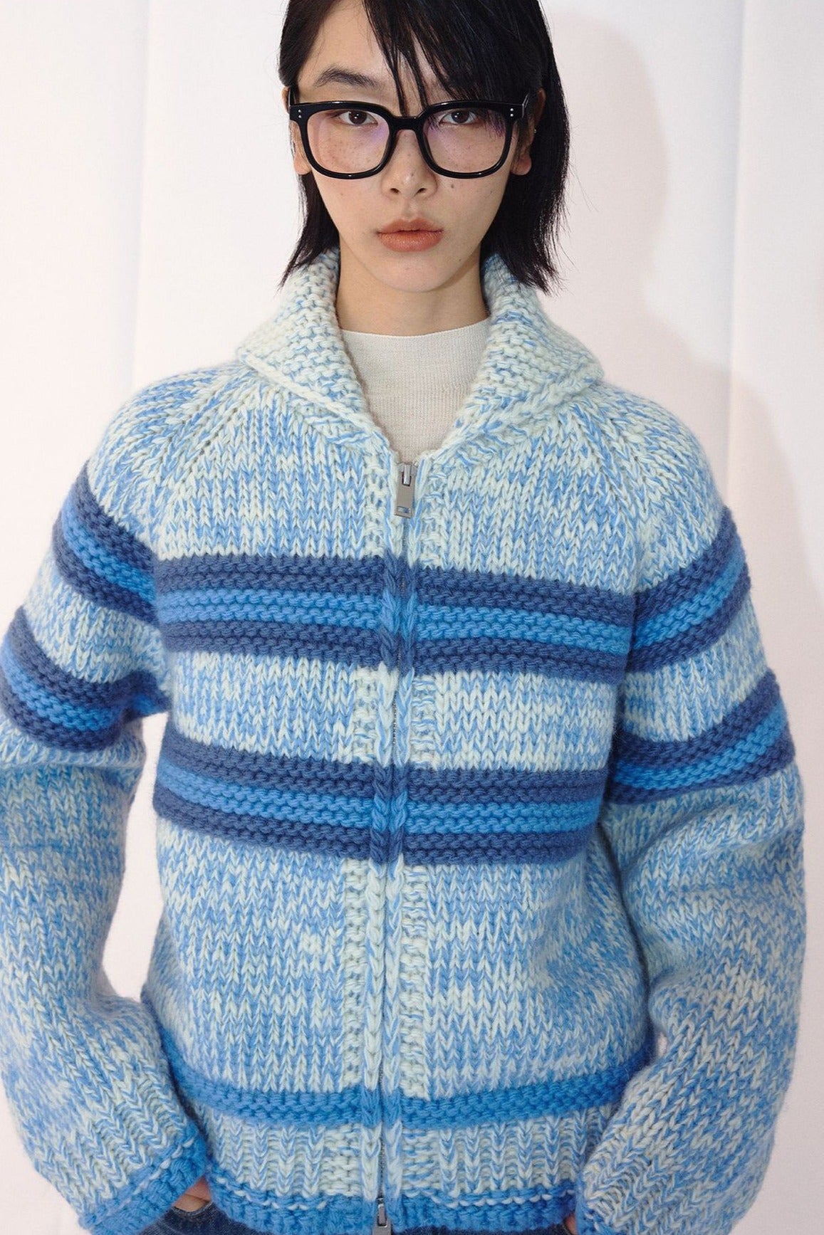 100% wool chunky marled knit sweater cardigan | 2 color