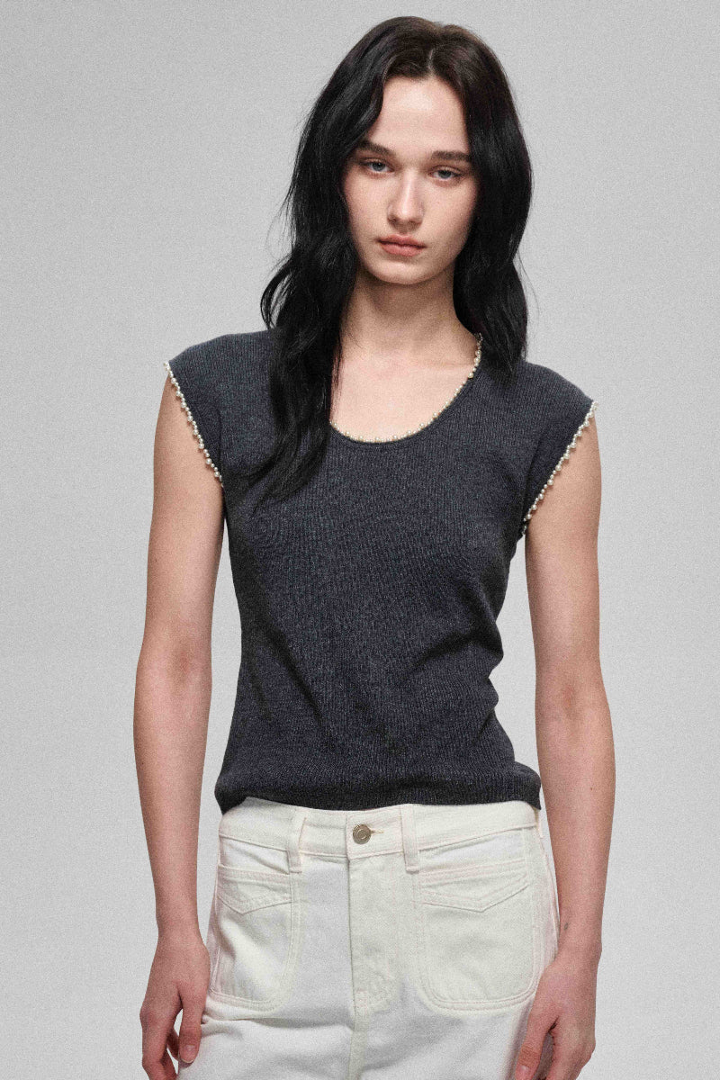 Comfortable ribbed knit sleeveless T-shirt | 2 color