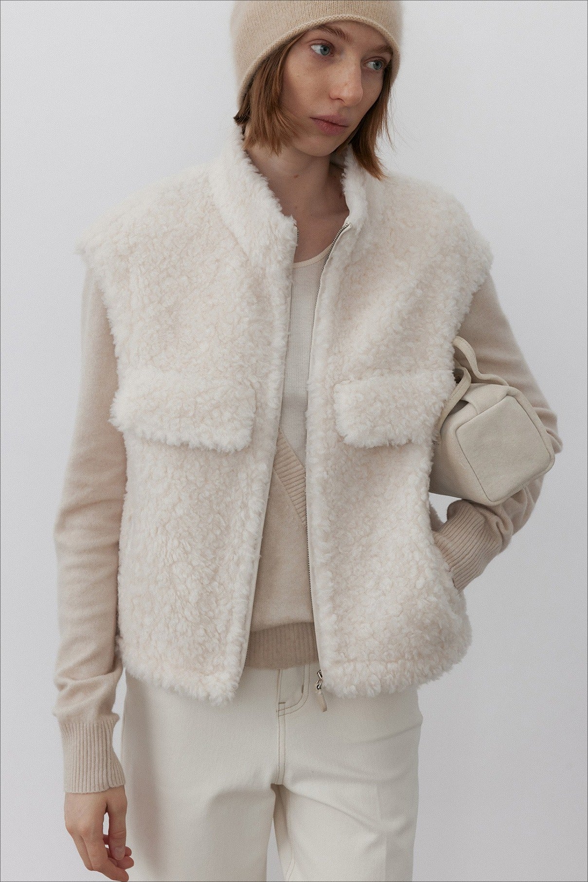 100% wool plush feel warm vest | 2 color