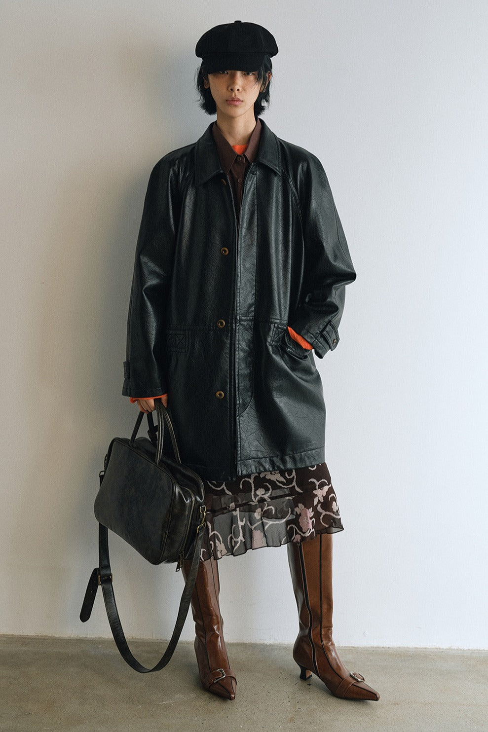 Mid-length cracked finish matte PU jacket | 2 color