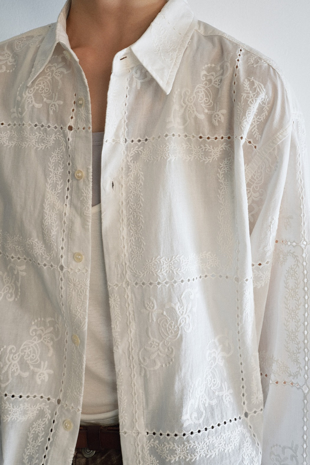 100% cotton cutout intricate embroidery shirt | 2 color