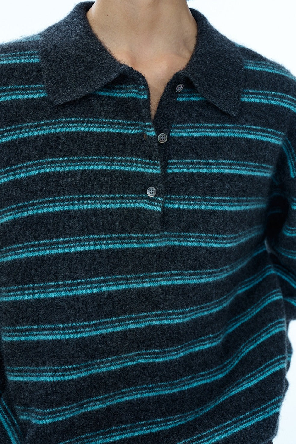 Wool blend loose-fit striped polo sweater | 4 color