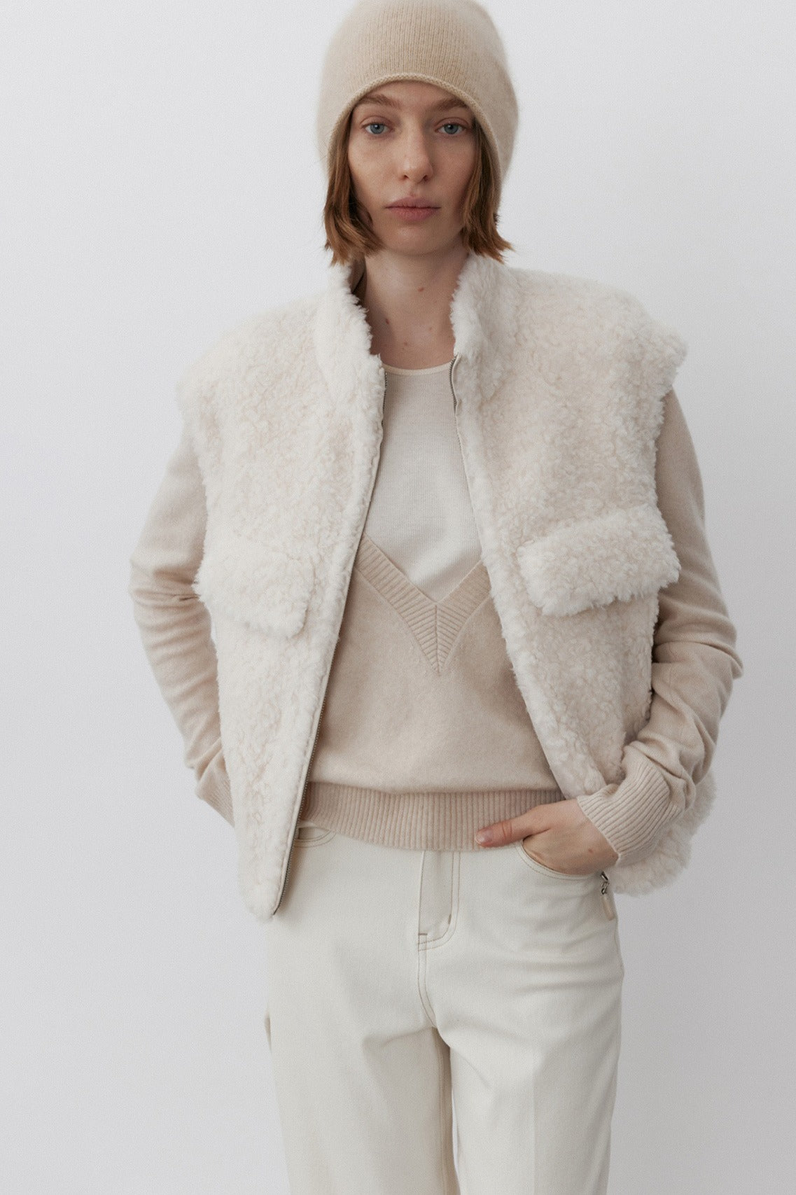100% wool plush feel warm vest | 2 color