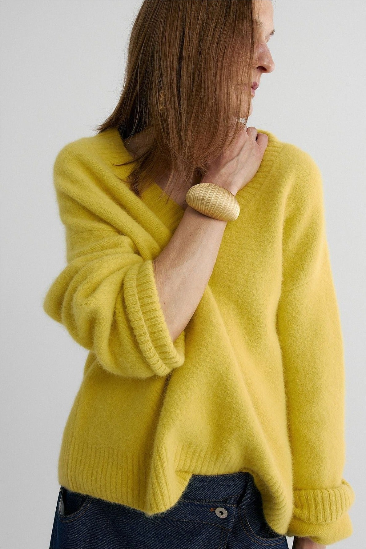 Wool blend soft long hair loose-fit V-neck sweater | 3 color