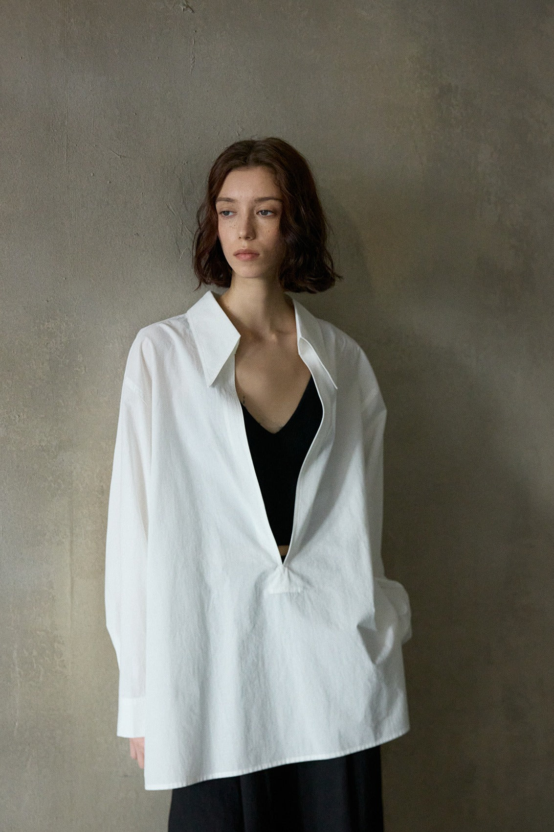 100 cotton big V-neck loose shirt | 4 color