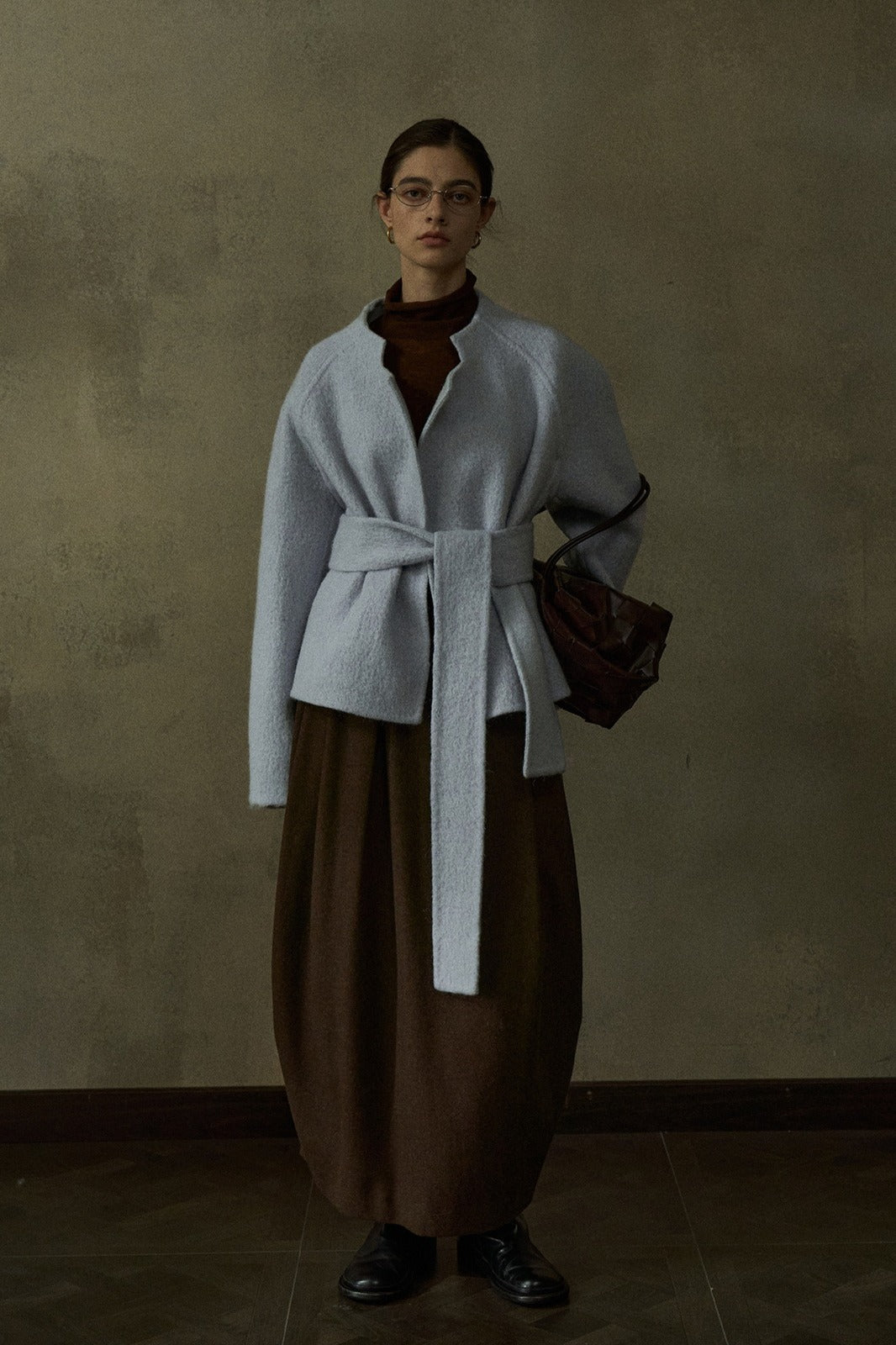 Wool blend funnel collar elegant jacket | 3 color