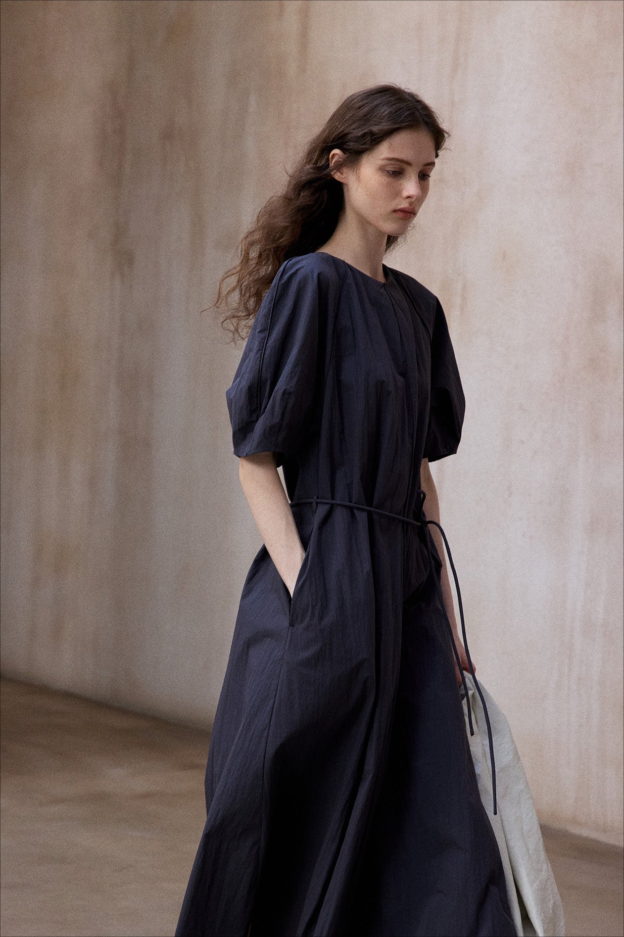 Cotton blend textured fabric peplum sleeves dress