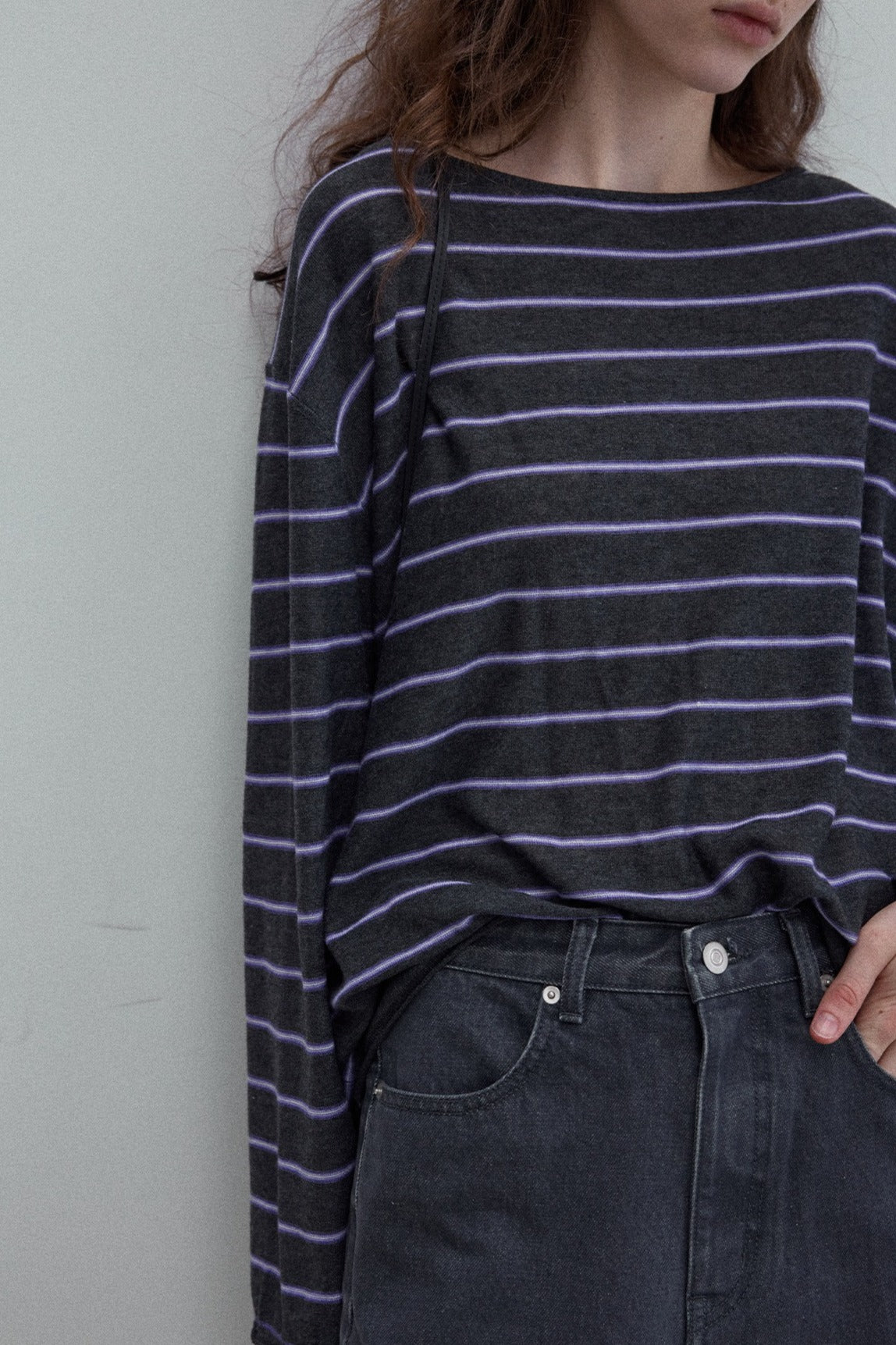 Wool blend lightweight loose-fit striped knitwear | 4 color