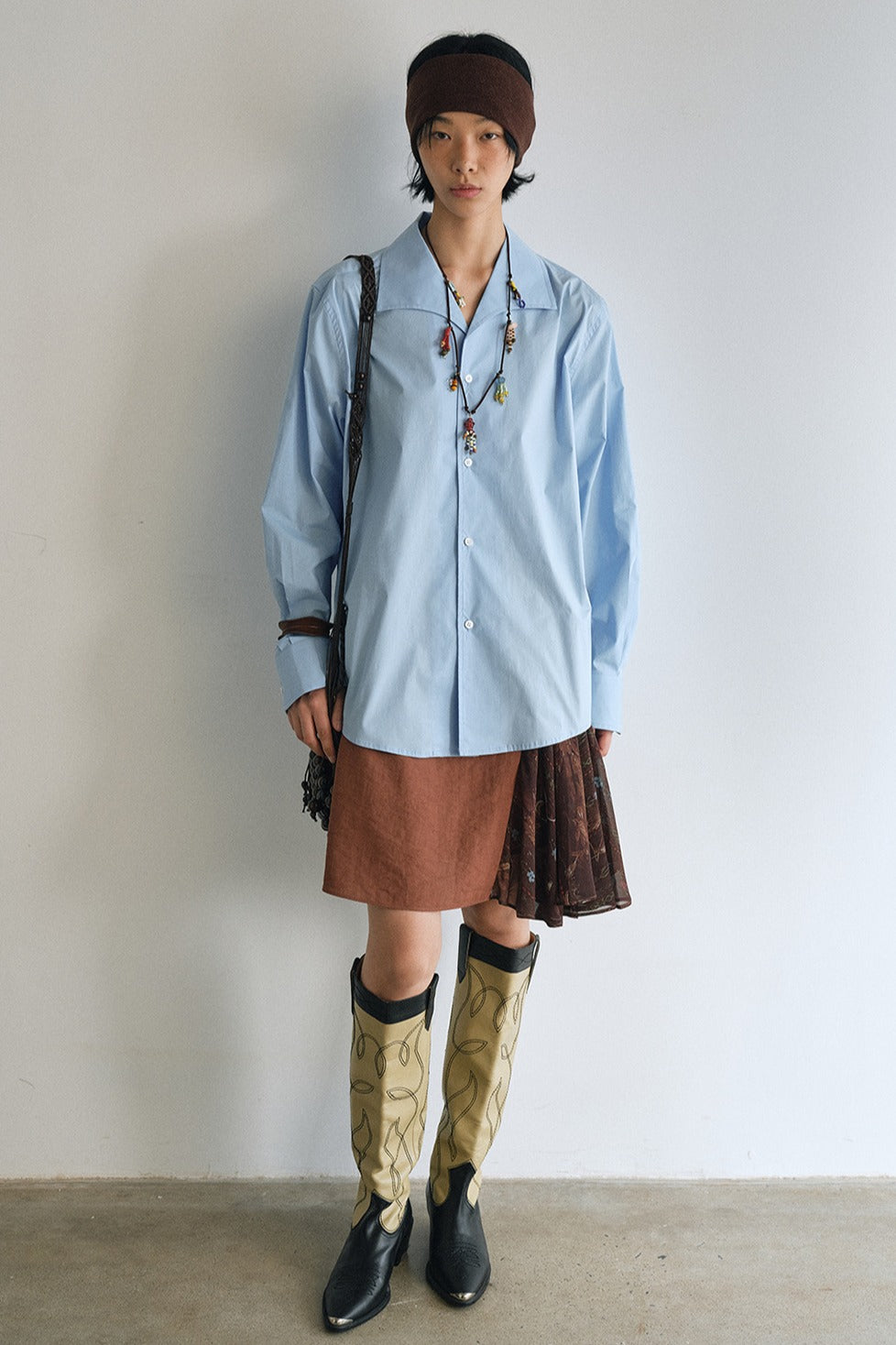Cotton large lapel collar loose-fit shirt | 2 color