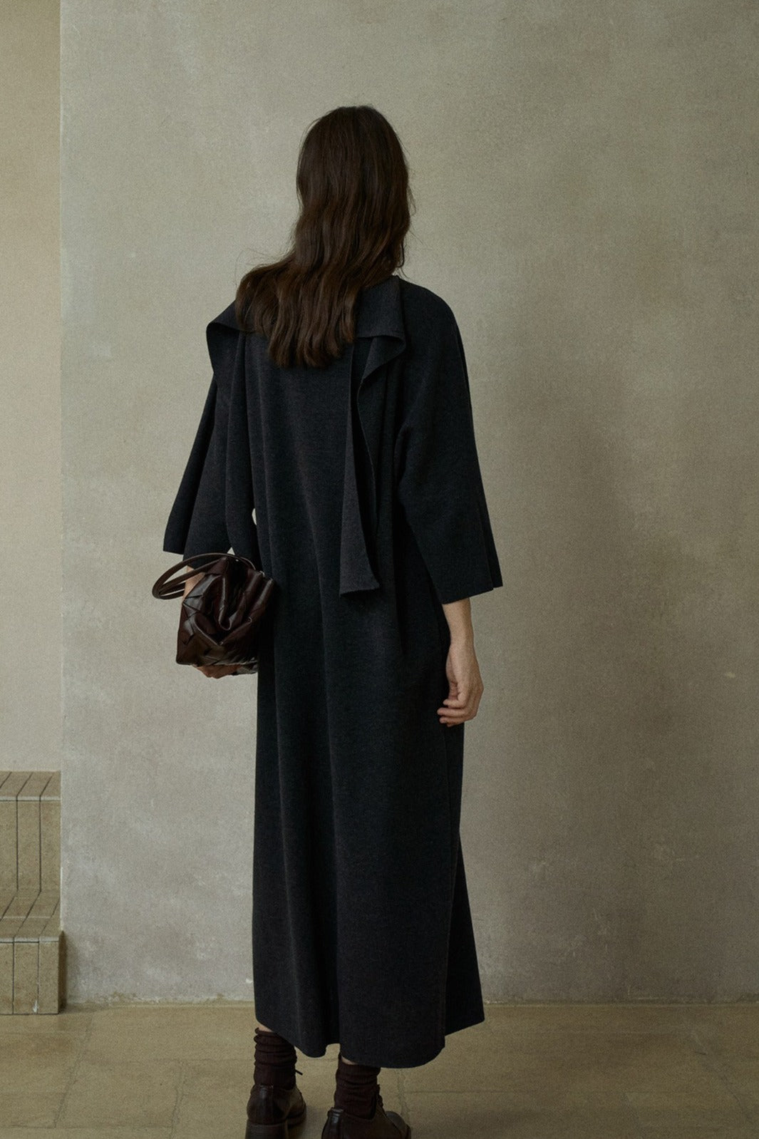 Wool blend straight back ribbon dress | 3 color