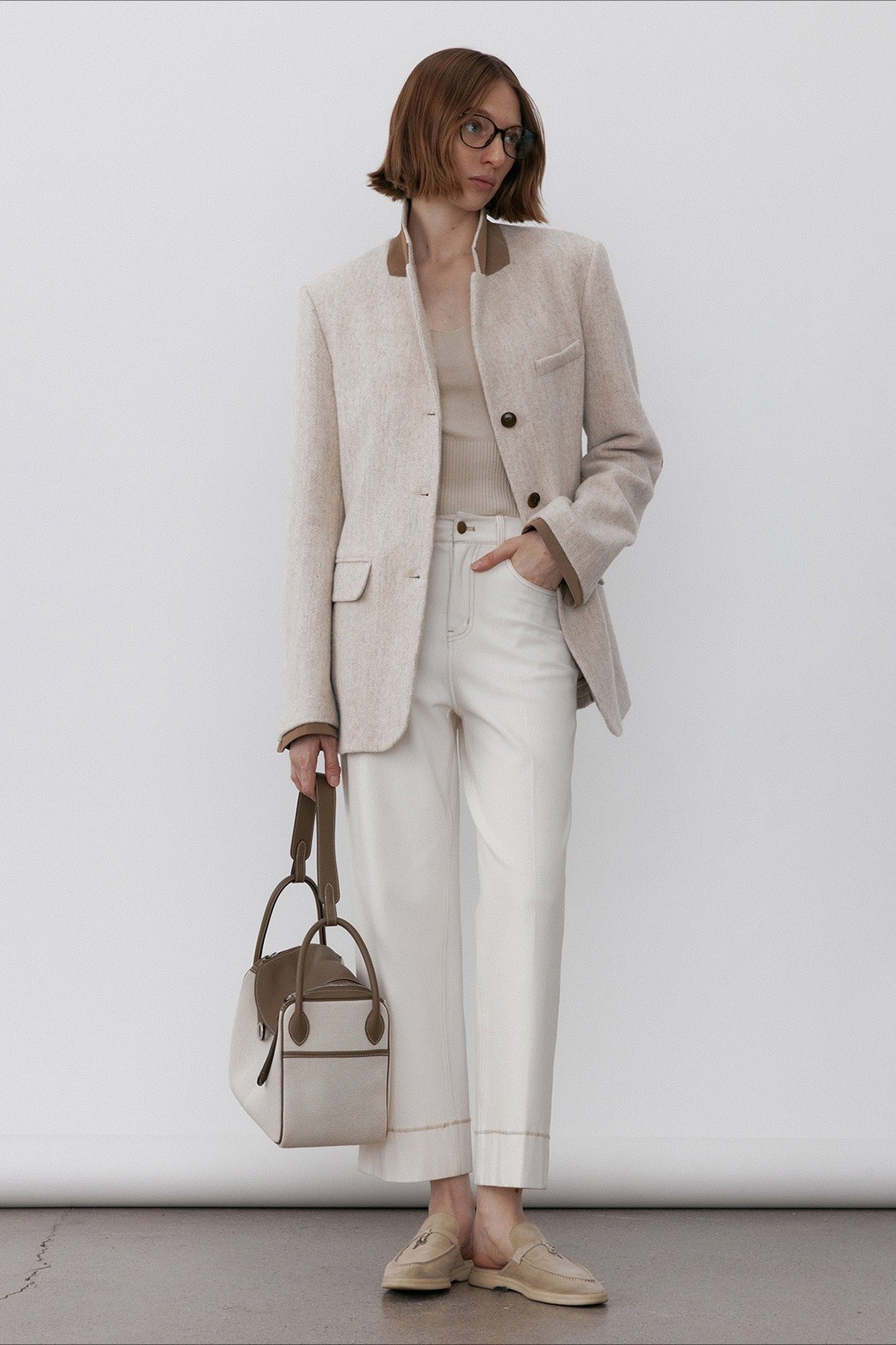 Wool-cashmere chic fit mid-length suit jacket