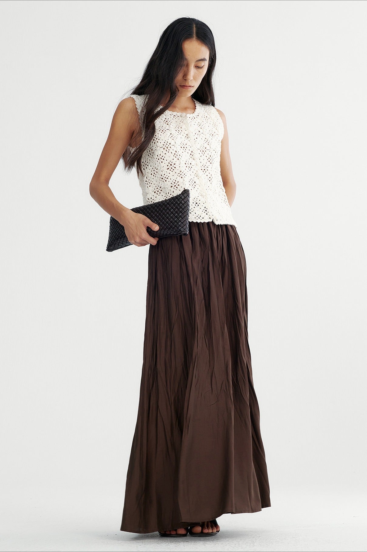 Cotton blend Hand-crocheted lace panels vest | 2 color