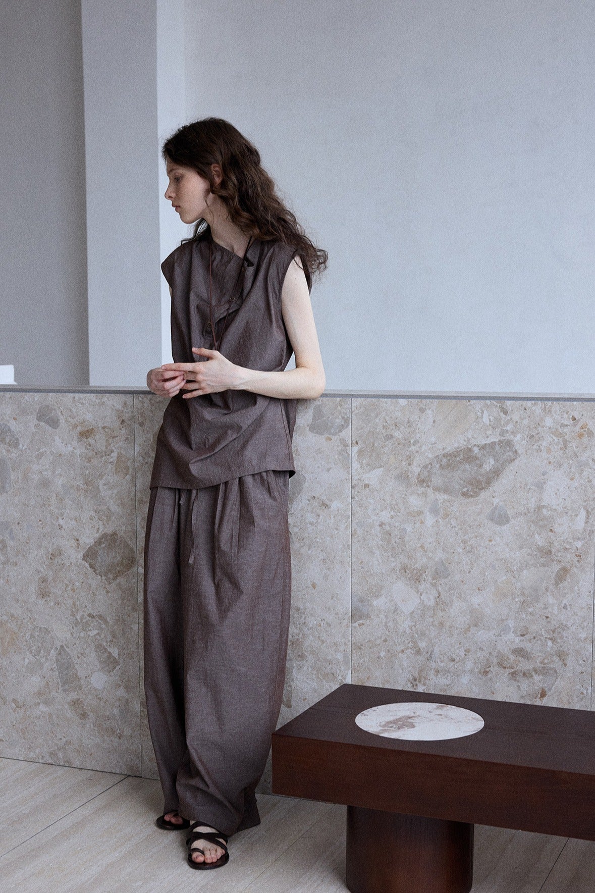 Cotton blend linen wide-leg pants | 2 color