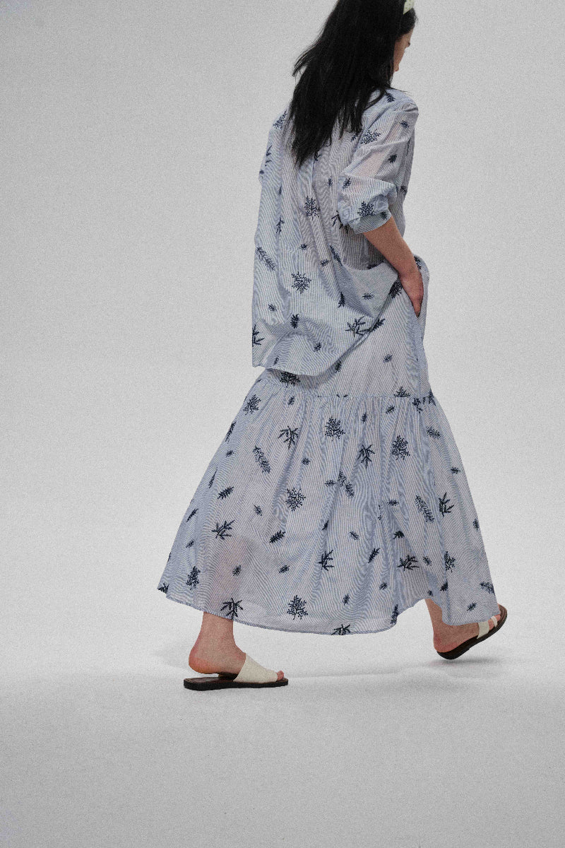 Jupe rayée brodée 100% coton