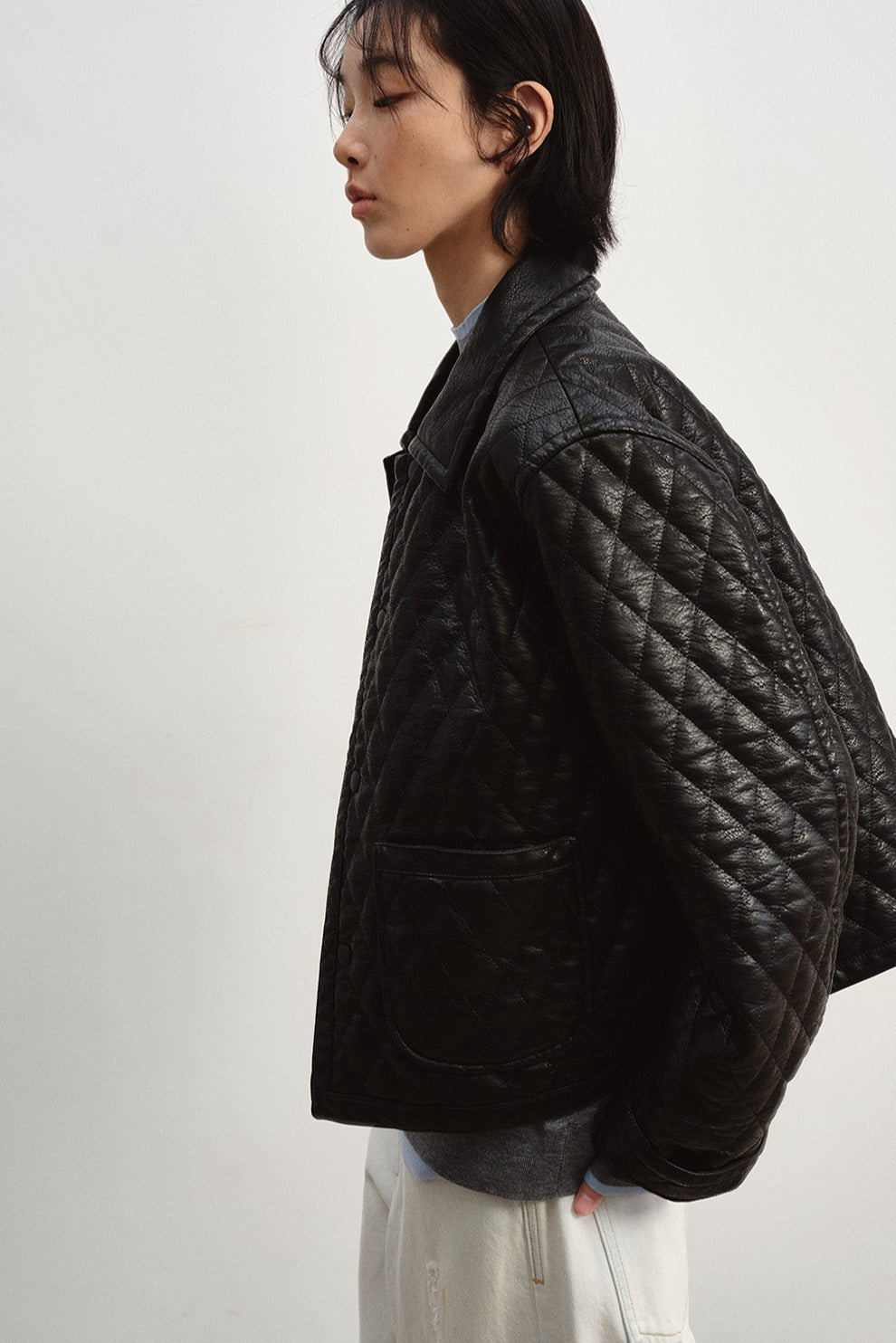 Retro-style quilted PU jacket | 2 color