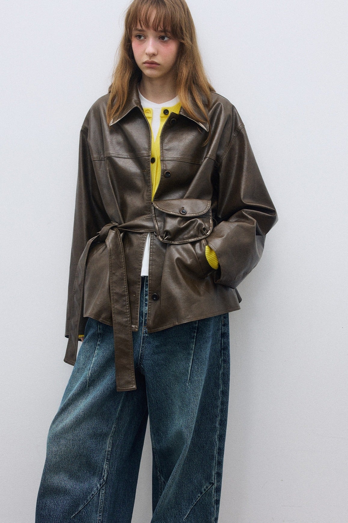 PU-coated vintage-look jacket with e belt | 3 color