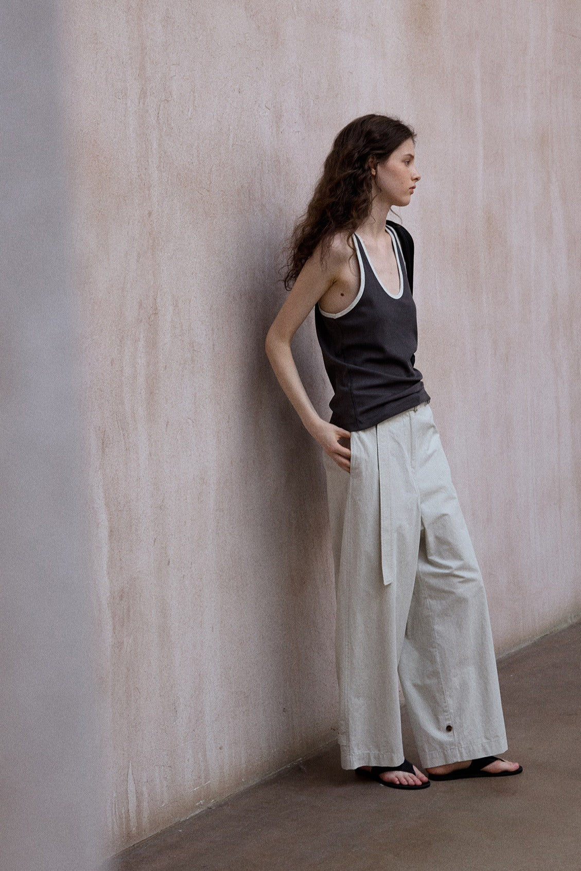 Cotton blend comfortable straight-leg pants with a belt | 3 color