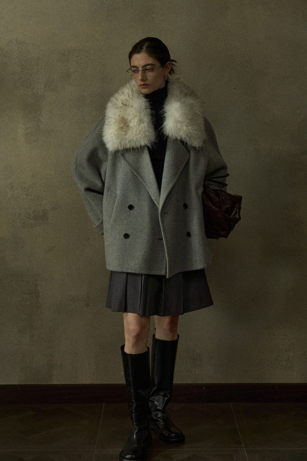 Wool blend large collar sophisticated jacket | 2 color
