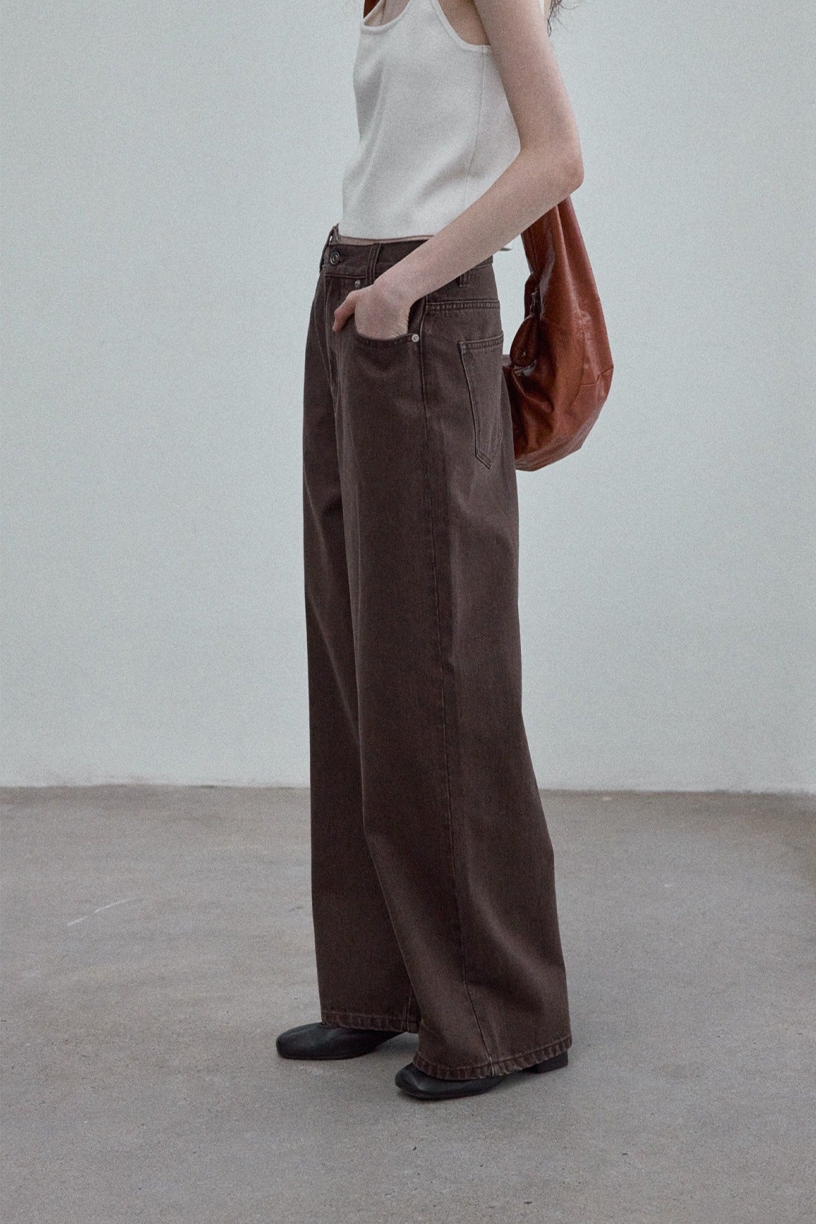 100% cotton straight wide-leg jeans | 2 color