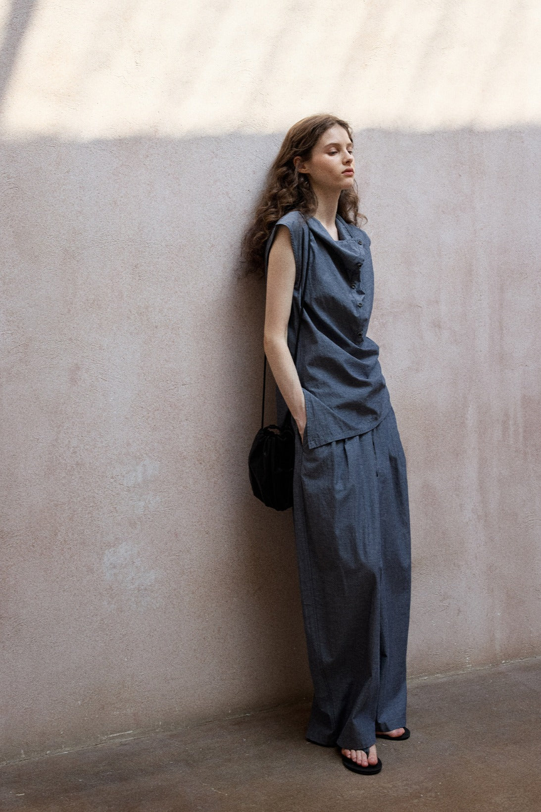 Cotton blend linen wide-leg pants | 2 color