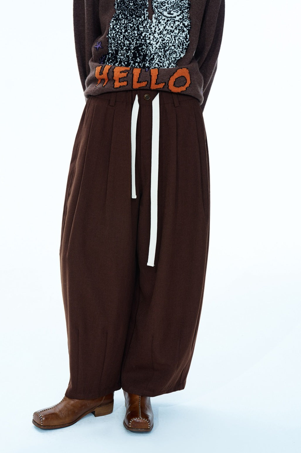 Relaxed fit banana shape cropped casual pants | 4 color