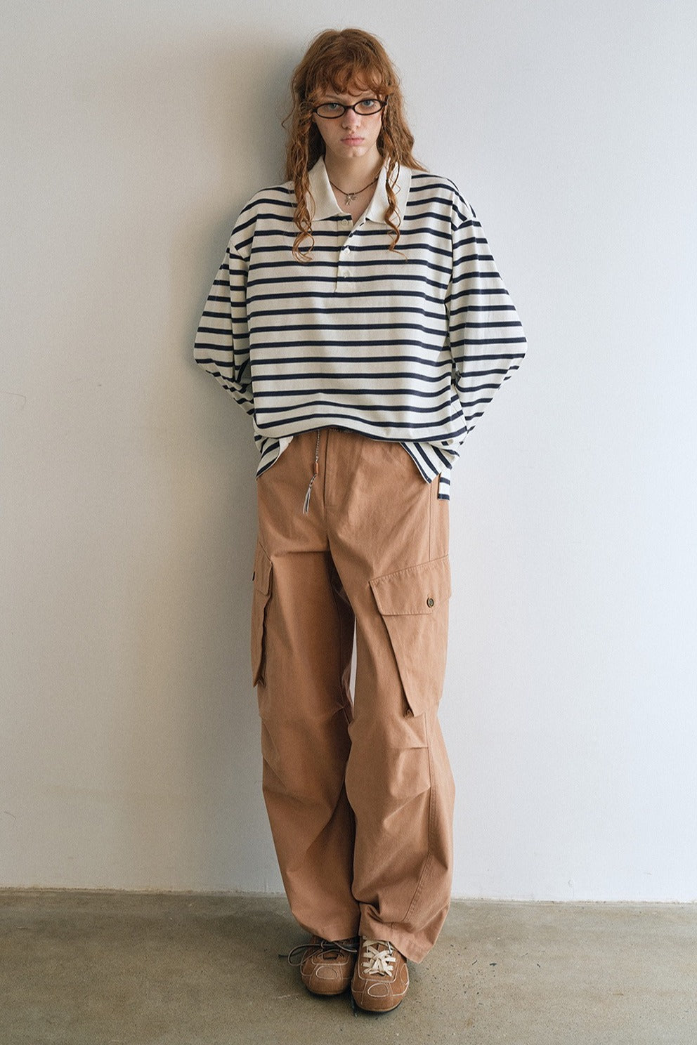 100% cotton loose-fit stripe pattern polo t-shirt | 4 color