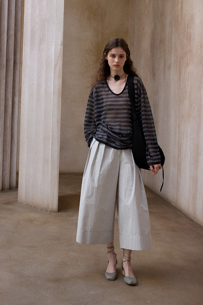 100% cotton straight wide-leg 9/8 pants | 3 color