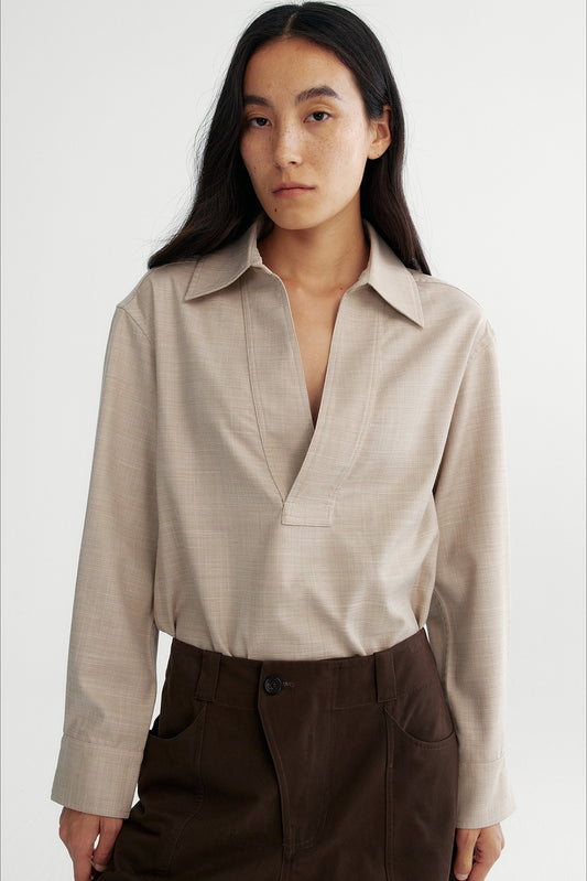 Fluid drape V-neck casual shirt | 2 color