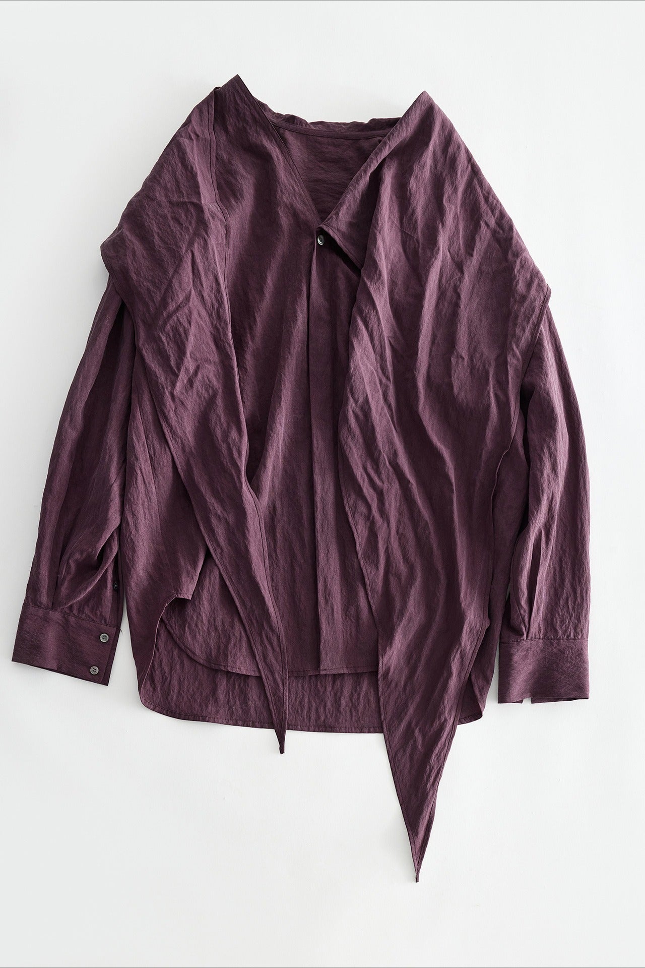 Lyocell-cotton scarf collar loose V-neck shirt | 3 color