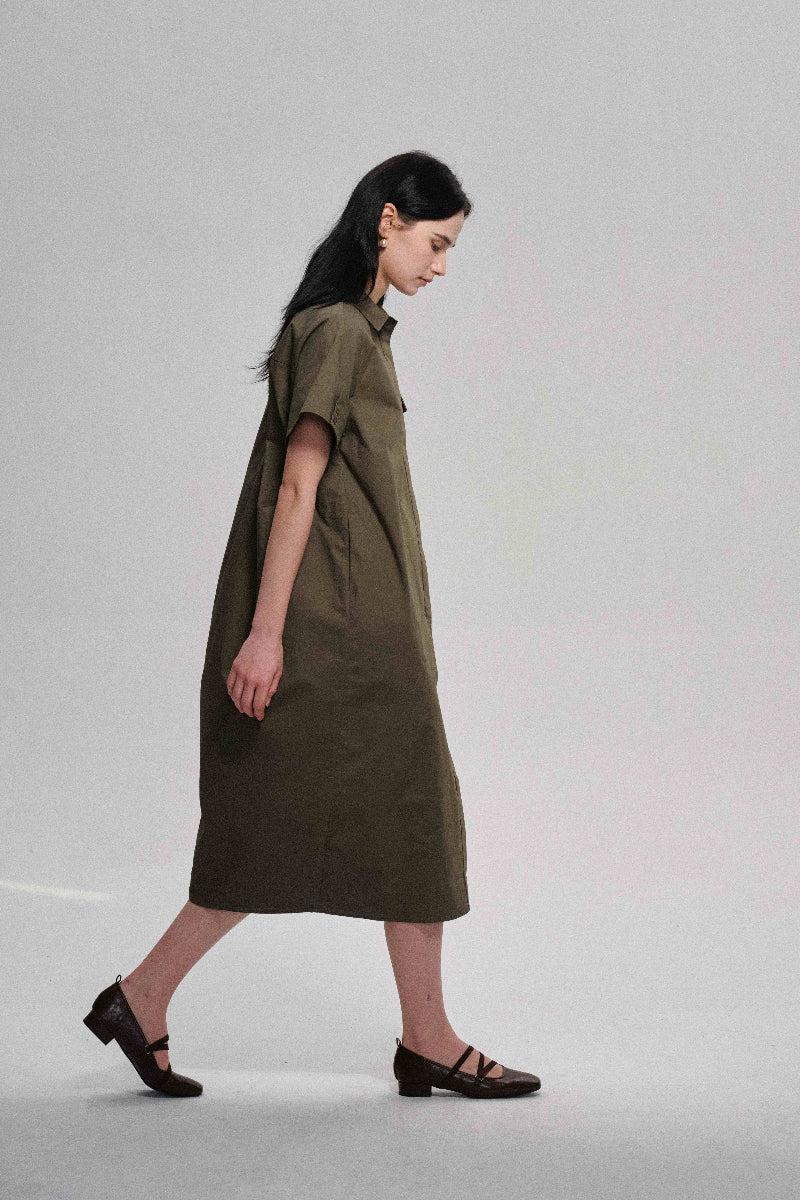 Cotton cocoon silhouette shirt dress | 2 color