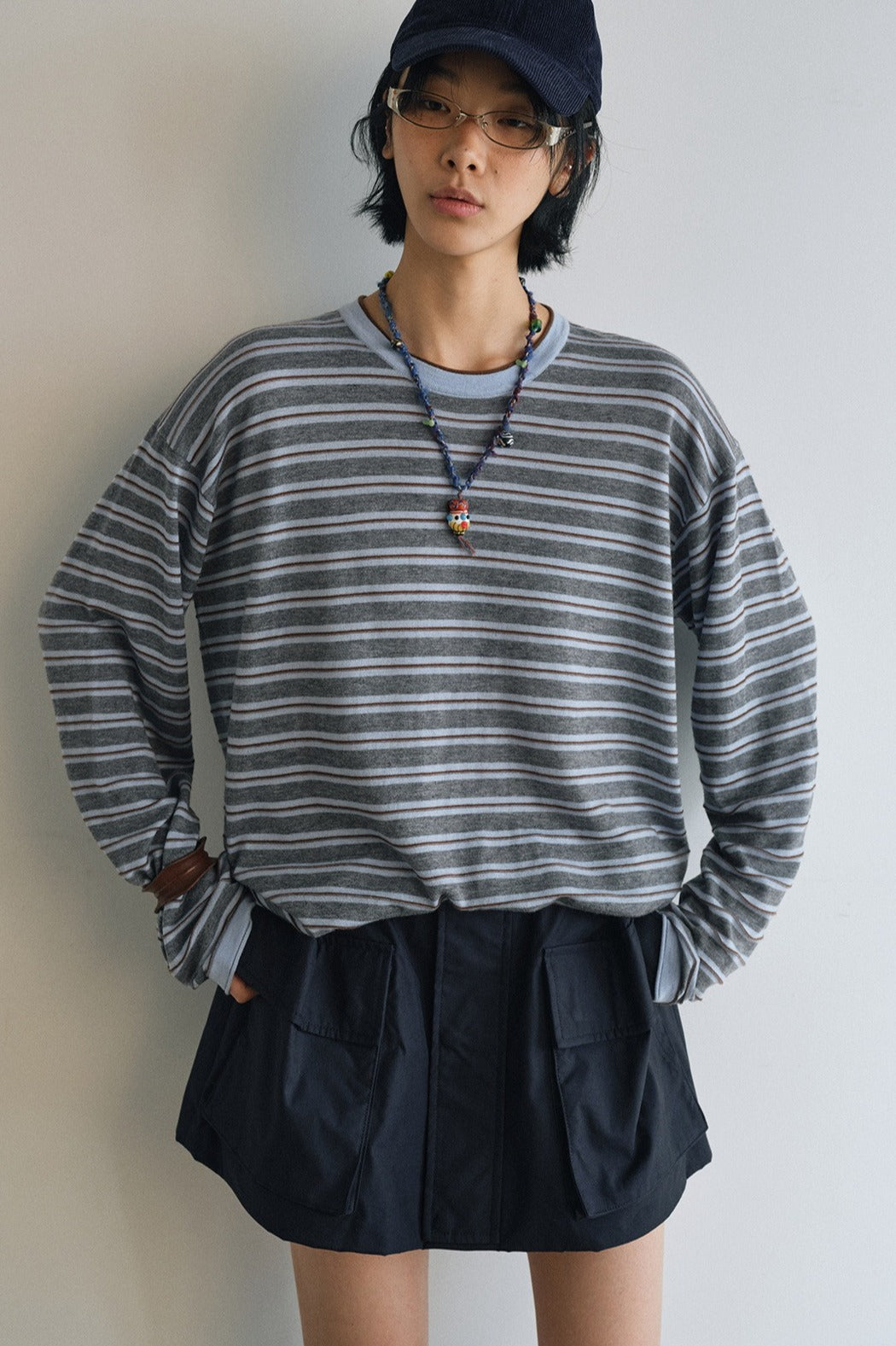 Wool blend oversized striped knitwear | 5 color