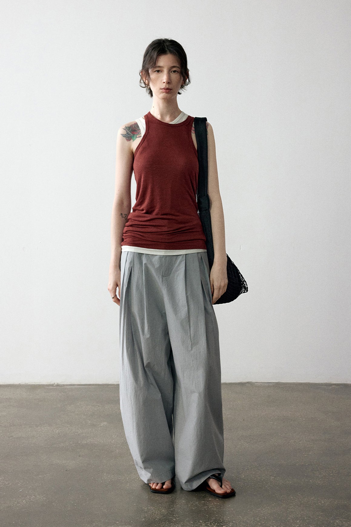 100% cotton paper-like texture wide leg pants | 4 color