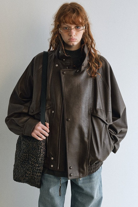 Soft texture relaxed fit stand collar jacket | 2 color