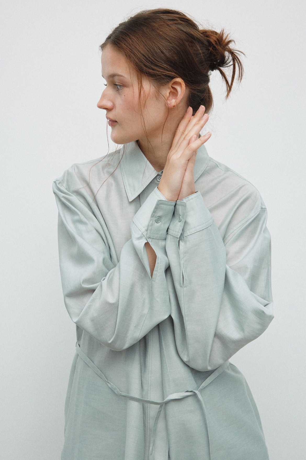Lyocell blend semi-sheer mid-length shirt | 5 color