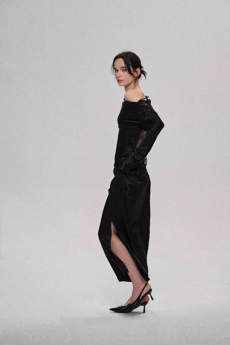 Acetate blend lustrous skirt