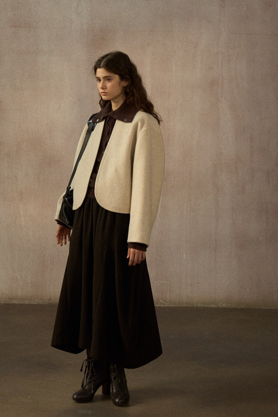 Wool-alpaca structured fit cropped jacket | 4 color