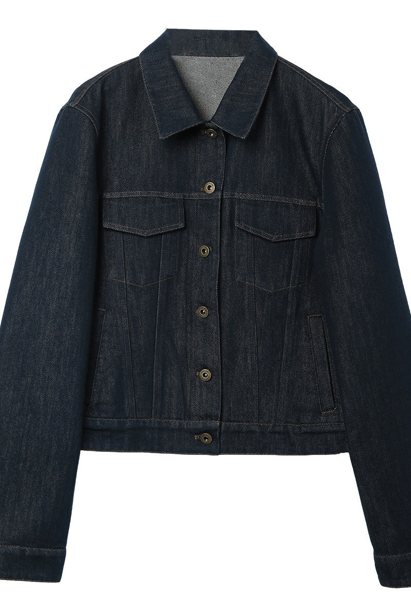 Cotton blend denim cropped jacket