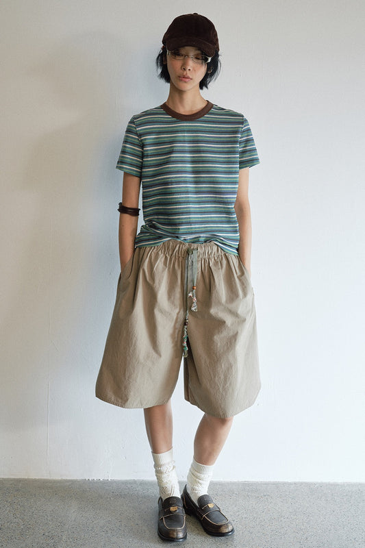 Cotton blend retro style stripe T-shirt | 2 color