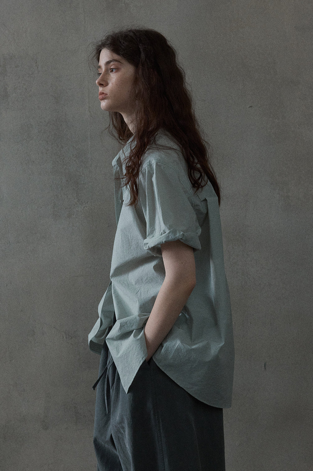 Cotton blend rumpled feel rolled sleeves shirt | 3 color