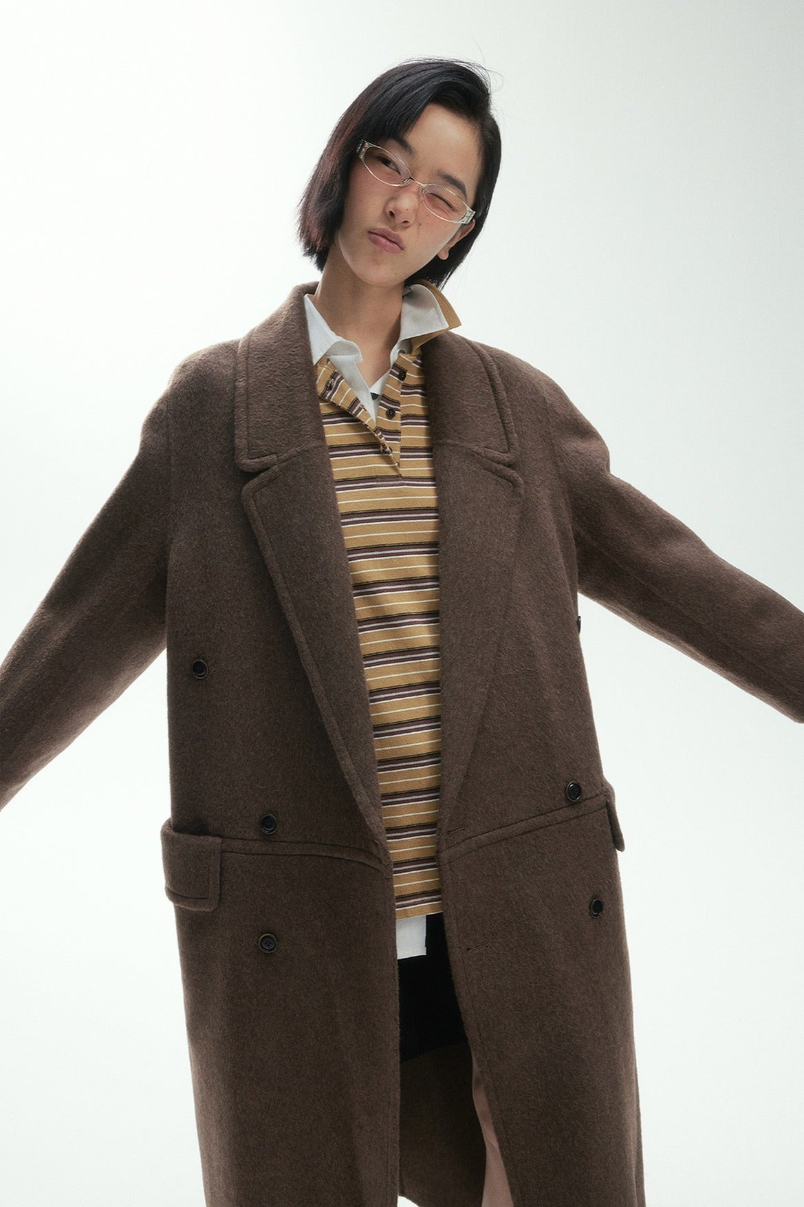 Wool blend silk double-sided fabric overcoat