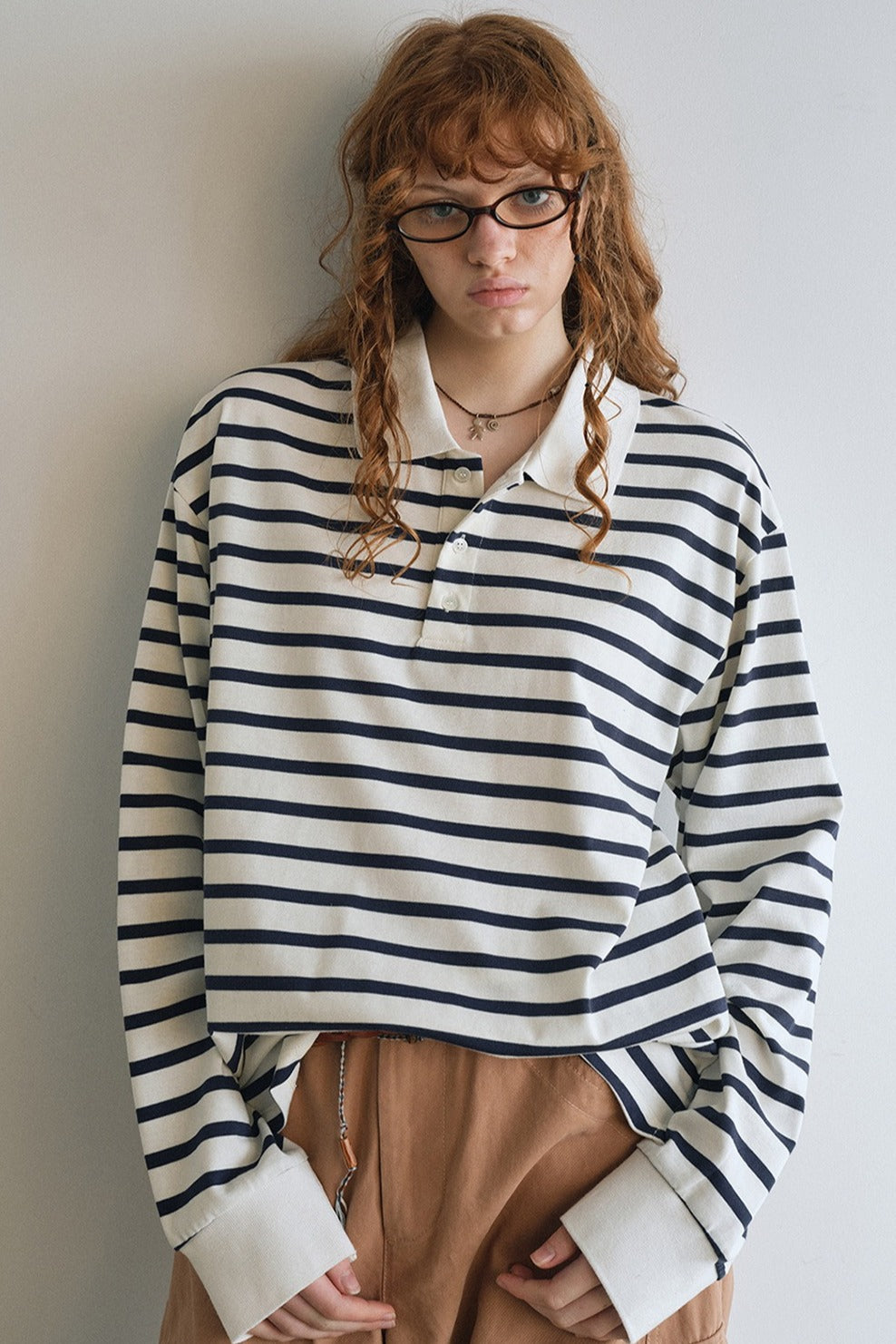 100% cotton loose-fit stripe pattern polo t-shirt | 4 color