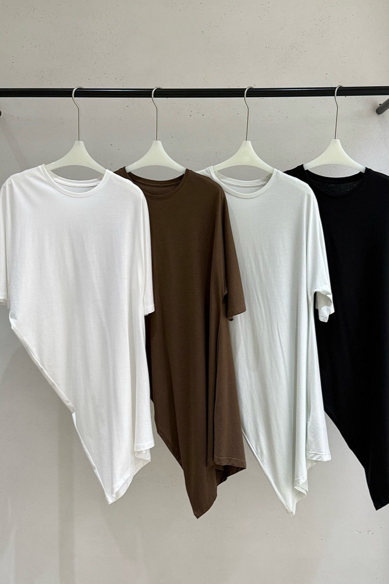 Cotton blend soft irregular hem T-shirt | 4 color