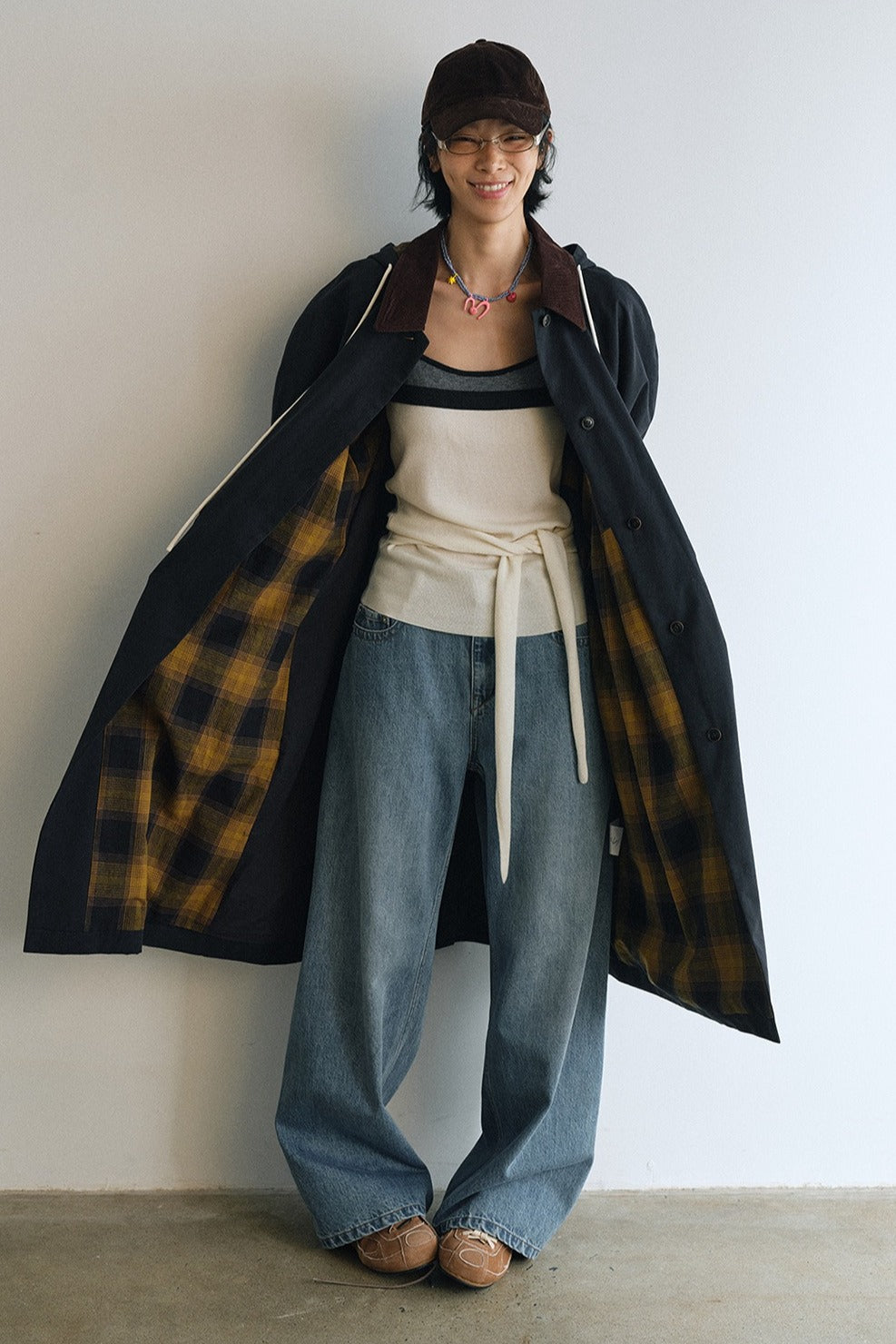 Color-block loose-fit barn style trench coat | 2 color